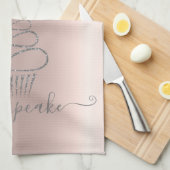 おしゃれなシルバーグリッター ドリップ カップケーキ ローズゴールド キッチンタオル (四つ折り)