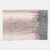 おしゃれなシルバーグリッター ドリップ カップケーキ ローズゴールド キッチンタオル (横)