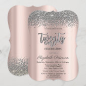 おしゃれなシルバーダイヤモンド ローズゴールド 21歳の誕生日 招待状 (正面/裏面)