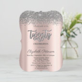 おしゃれなシルバーダイヤモンド ローズゴールド 21歳の誕生日 招待状 (スタンド正面)