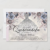 おしゃれなシルバードレス 花柄 フォト キンセニア・クンブレアニョス 招待状 (正面)