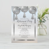 おしゃれなシルバーバルーン、フレーム、退職祝い 招待状 (スタンド正面)