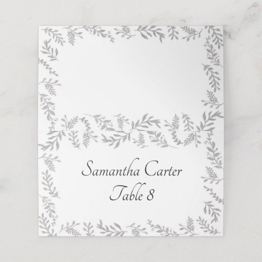 おしゃれなシルバーフォイルの葉のデザインの受付案内カード プレイスカード (外部開封)