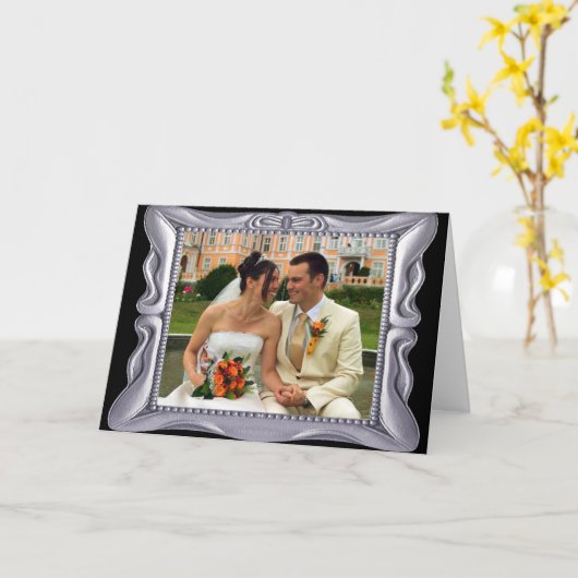 おしゃれなシルバーフレーム 写真を追加してください カード (黄色い花)