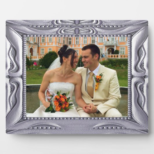 おしゃれなシルバーフレーム 写真を追加 ここ プレート フォトプラーク (正面)