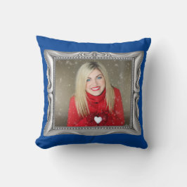 おしゃれなシルバーフレーム & 青いオリジナルお写真のクッション クッション