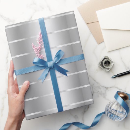 おしゃれなシルバーリボンボウ ブライダルシャワー ラッピングペーパー (ギフト)