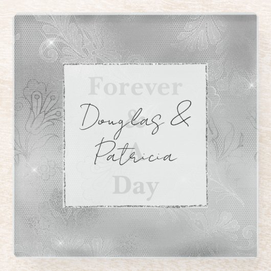 おしゃれなシルバーレース ガラスコースター (正面)