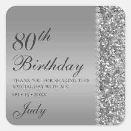おしゃれなシルバー80歳の誕生日 ありがとう スクエアシール