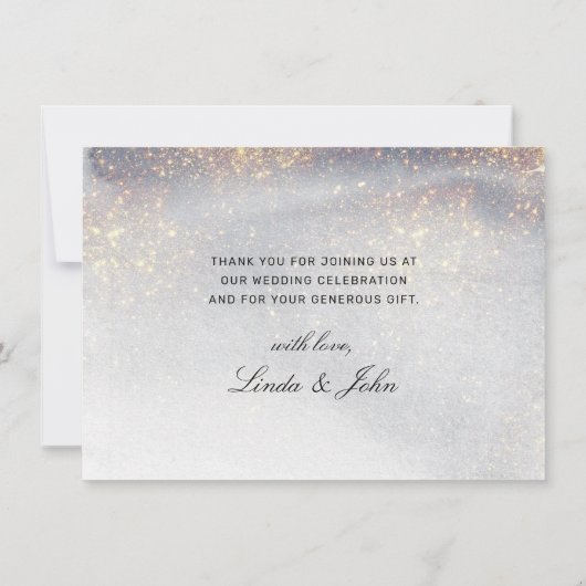おしゃれなシルバー ゴールドの輝き 水彩 結婚式のお礼 サンキューカード (裏面)