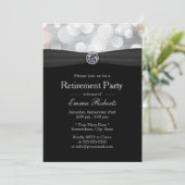 おしゃれなシルバー＆ブラックダイヤモンドの退職パーティー 招待状 (スタンド正面)