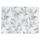 おしゃれなシルバー ホワイト フラワー ウェディング ラージペーパーバッグ (裏面)