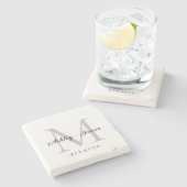 おしゃれなシルバー モノグラム スクリプト ネームズ 結婚記念日 ストーンコースター (横)