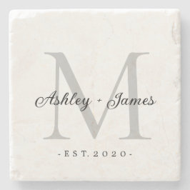 おしゃれなシルバー モノグラム スクリプト ネームズ 結婚記念日 ストーンコースター