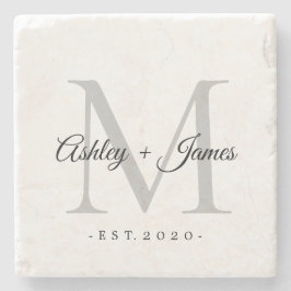 おしゃれなシルバー モノグラム スクリプト 名前 結婚記念日 ストーンコースター