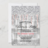 おしゃれなシルバー ローズゴールドの滴るグリッター クリスマス 招待状 (正面)