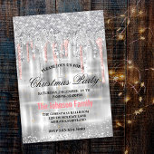 おしゃれなシルバー ローズ ゴールドの滴るグリッター クリスマス 招待状