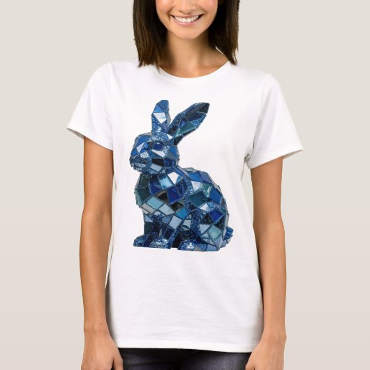 おしゃれなシルバーBLUE+RABBITデザイン Tシャツ (正面)
