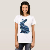 おしゃれなシルバーBLUE+RABBITデザイン Tシャツ (正面フル)