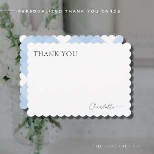 おしゃれなシンプルなチックな青いギンガムの結婚前お祝いパーティー サンキューカード