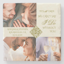 おしゃれなシンプルな3枚の写真付きQRコードでSave The Date ストーンコースター