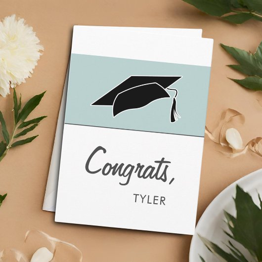 おしゃれなシンプルブルー卒業おめでとうカード カード
