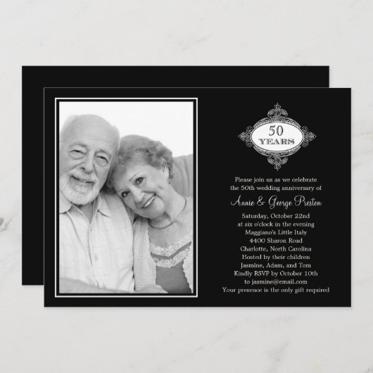 おしゃれなシールのアニバーサリー写真招待状 招待状 (正面/裏面)