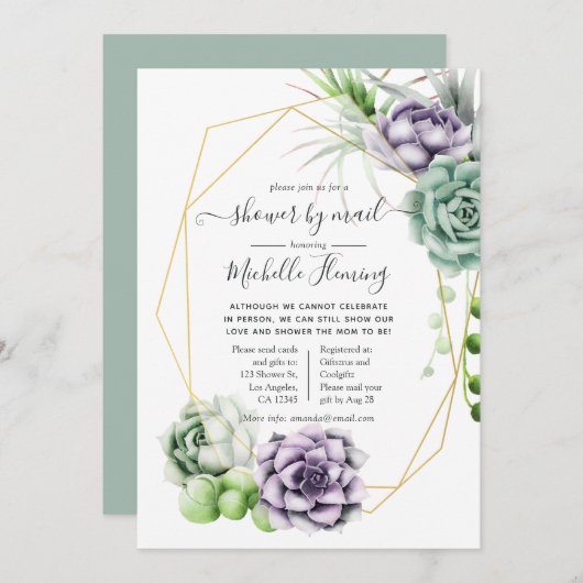 おしゃれなジオメトリック ベイビーシャワー by メール 招待状 (正面/裏面)