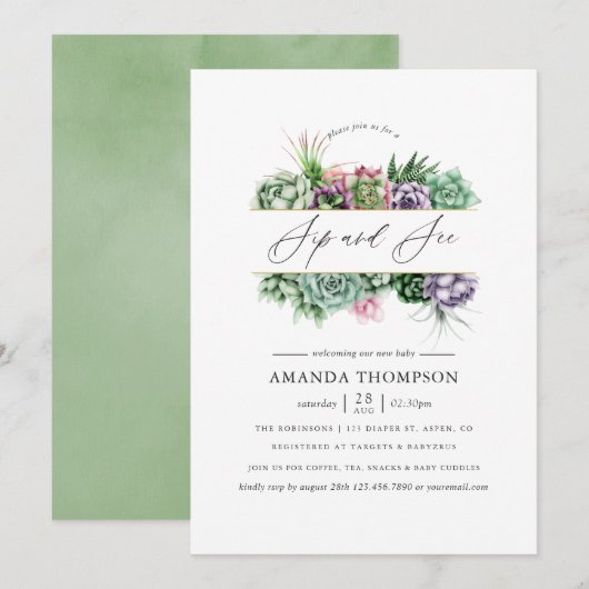 おしゃれなジオメトリック ベイビー シャワー シップ アンド シー 招待状 (正面/裏面)