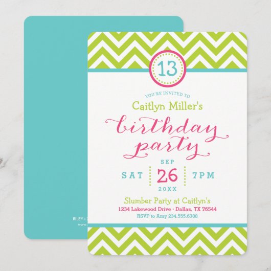 おしゃれなジグザグ チェブロン 誕生日パーティー招待状 招待状 (正面/裏面)