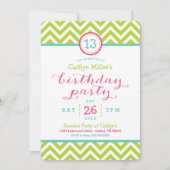 おしゃれなジグザグ チェブロン 誕生日パーティー招待状 招待状 (正面)