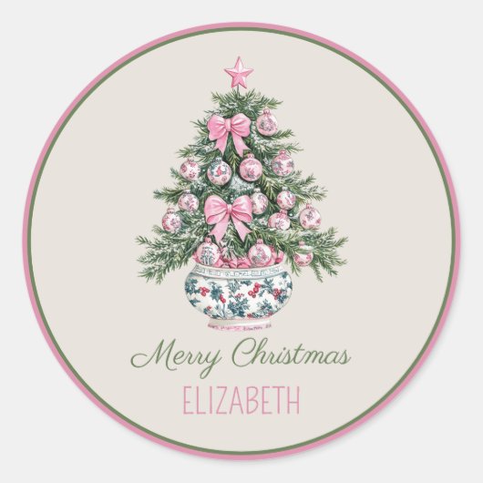 おしゃれなジャポニズムのクリスマスツリー パーソナライズドデザイン ラウンドシール (正面)