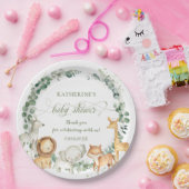 おしゃれなジャングル動物が緑と中性のベビーシャワー   ペーパープレート (パーティー)