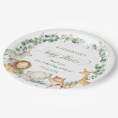 おしゃれなジャングル動物が緑と中性のベビーシャワー   ペーパープレート (アングル)