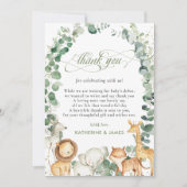  おしゃれなジャングル動物が緑の赤ちゃんシャワー  サンキューカード (正面)