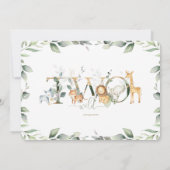 おしゃれなジャングル動物のグリーン 2歳の誕生日 ワイルドすぎる 招待状 (裏面)