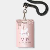 おしゃれなスイート16 グリッター ピンク VIP 誕生日招待状 バッジ (正面(ネックストラップ付))