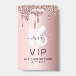 おしゃれなスイート16 グリッター ピンク VIP 誕生日招待状 バッジ