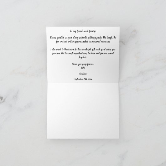 おしゃれなスイート16 緑のグリッター お礼 サンキューカード (内部)