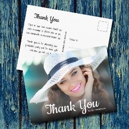 おしゃれなスクリプトで感謝を伝える写真付き卒業証書 ポストカード