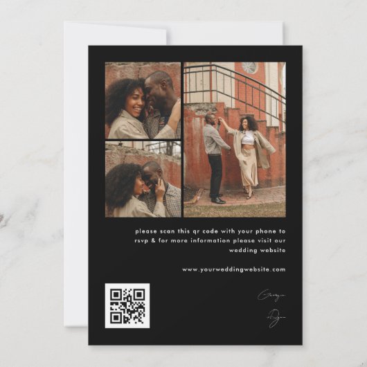 おしゃれなスクリプトとダークフェード写真QRコード結婚式 招待状 (裏面)