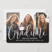 おしゃれなスクリプトと3枚の写真の組み合わせ 卒業パーティー 招待状 (正面)