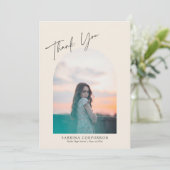 おしゃれなスクリプトのアーチ形2枚写真ありがとうございます 案内状 (スタンド正面)