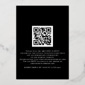 おしゃれなスクリプトのブラック QR コード ゴールドのリアルホイル結婚式 箔招待状 (裏面)