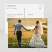 おしゃれなスクリプトの冒険が始まる結婚式のお礼 ポストカード (正面/裏面)