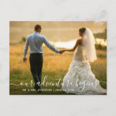 おしゃれなスクリプトの冒険が始まる 結婚式のお礼 ポストカード (正面)