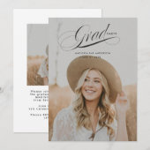 おしゃれなスクリプトの卒業お祝いカード 招待状 (正面/裏面)