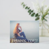 おしゃれなスクリプトの卒業写真感謝メッセージカード ポストカード (スタンド正面)