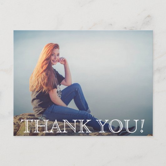 おしゃれなスクリプトの卒業写真感謝メッセージカード ポストカード (正面)