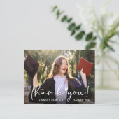 おしゃれなスクリプトの卒業写真感謝メッセージカード ポストカード (スタンド正面)